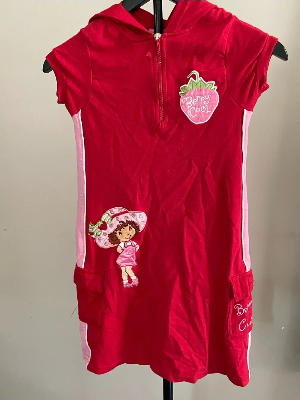 Vintage Y2K Strawberry Shortcake Berry Cool Hooded Cargo Dress Girls 7/8 Rare
